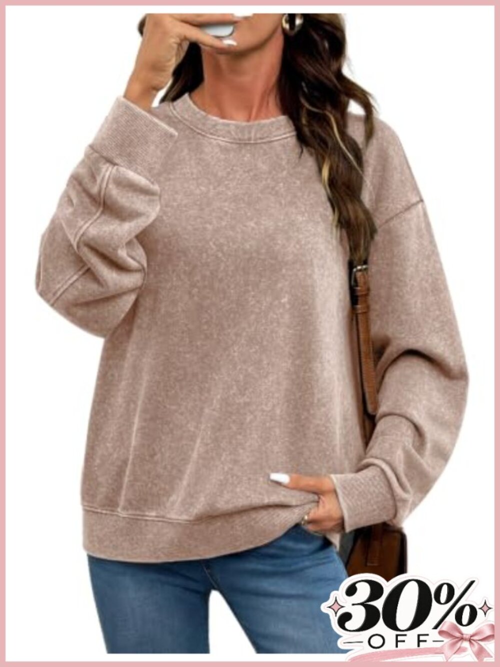 SHEWIN Acid Wash Sweatshirt Women Crewneck Long Sleeve Pullover Top